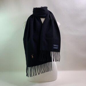 Polo Ralph Lauren Classic Black Lambswool Scarf with Timeless Fringe Detail